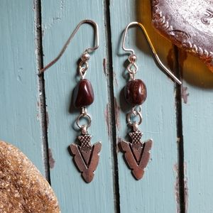 Tribal Spear & Cat Eye Stone Bohemian Earrings